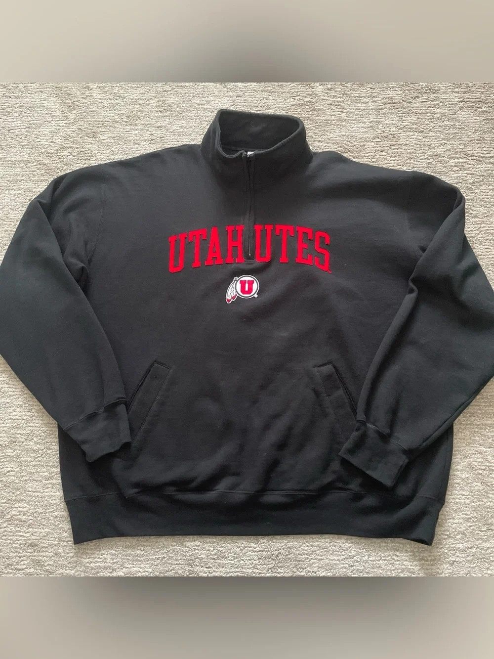 Utah Utes Champion 1/4 Zip Fleece Pullover Sweater Mens Size 2XL Pocket Black